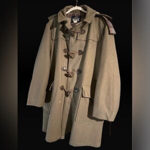 Vintage Woolrich Men’s Hooded Wool Toggle Duffle Coat – Tan/Olive, Size 42